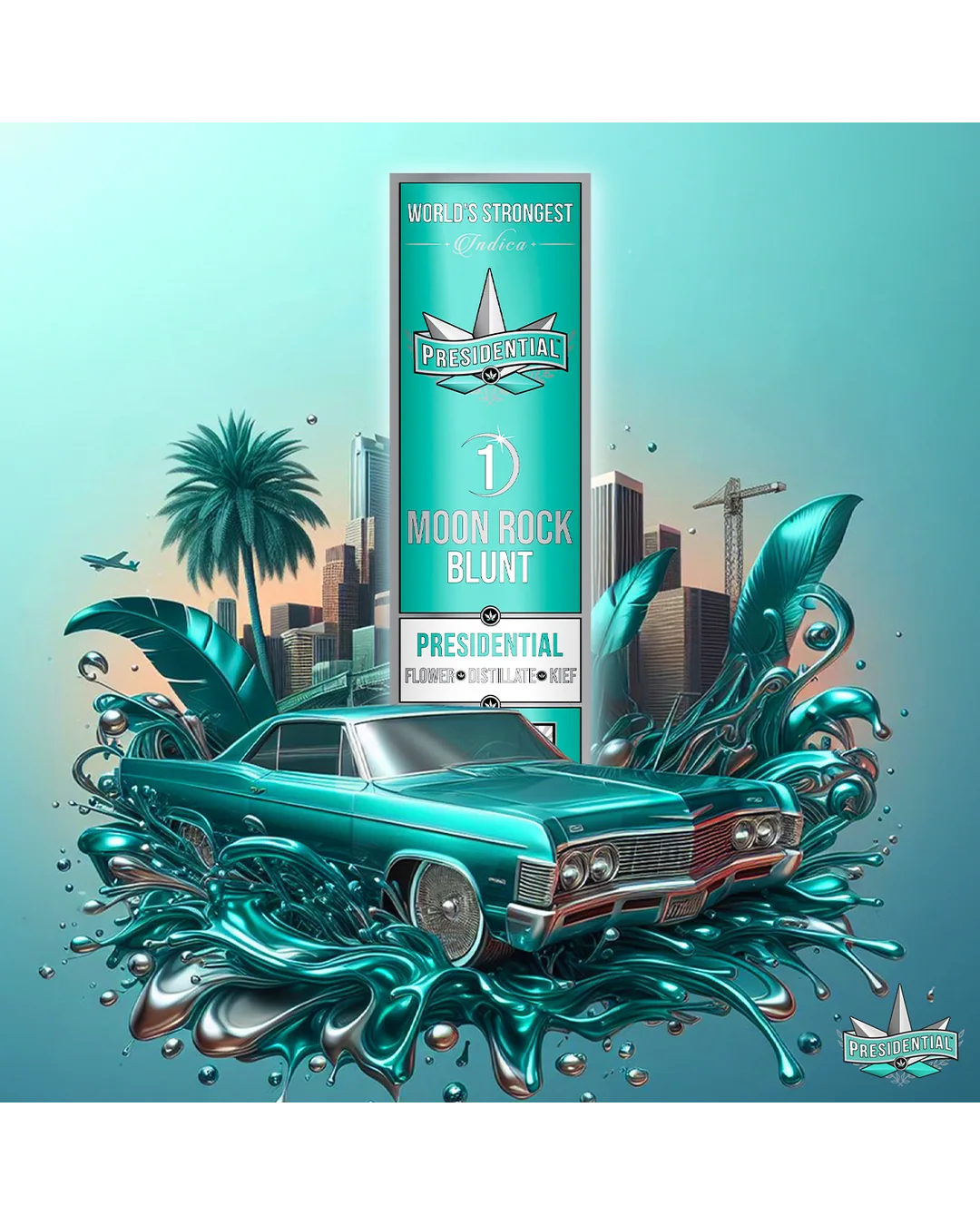 Presidential House Line tobacco-free blunt package in teal