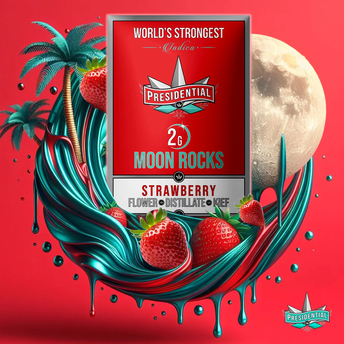 Presidential Strawberry Moon Rocks jar with fruit artwork